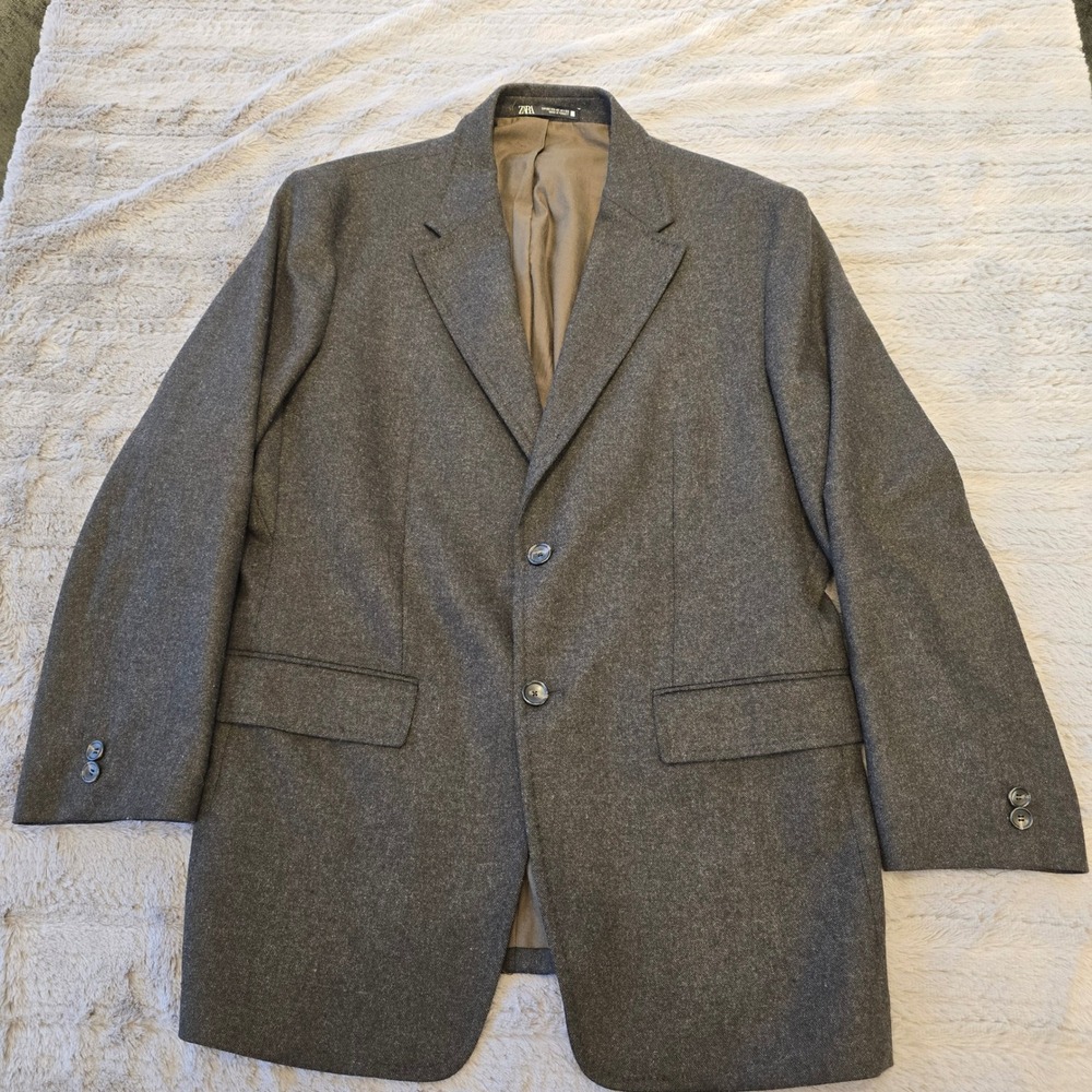 Zara Man Blazer Jacket Mens 42 Charcoal Grey Wool Blend Two Button Sport Coat - Picture 1 of 7